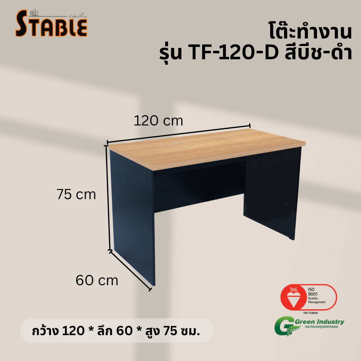 โต๊ะทำงานไม้ STABLE รุ่น TF-120-D 120 ซม. สีบีช-ดำ